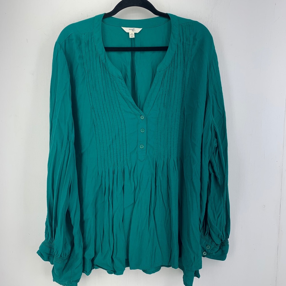 Terra & Sky Womens 4X Pintuck Pleated Long Sleeve Viscose Blouse Casual Office